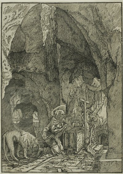 Sankt Hieronymus i botgöring, i en grotta av Albrecht Altdorfer