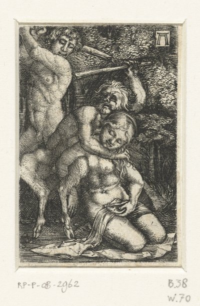Satyr och en man slåss om en kvinna av Albrecht Altdorfer