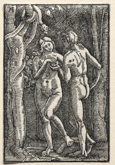 Människans fall och återlösning: Adam och Eva äter den förbjudna frukten av Albrecht Altdorfer