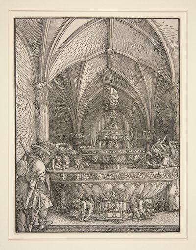 Den heliga familjen på flyget till Egypten vid en fontän av Albrecht Altdorfer