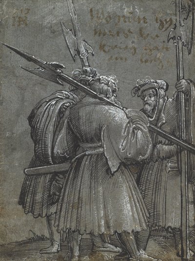 Tre nattväktare, 1513 (ritning på blått grått papper) av Albrecht Altdorfer