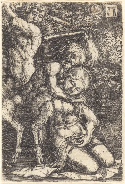 Två satyrer som slåss om en nymf av Albrecht Altdorfer