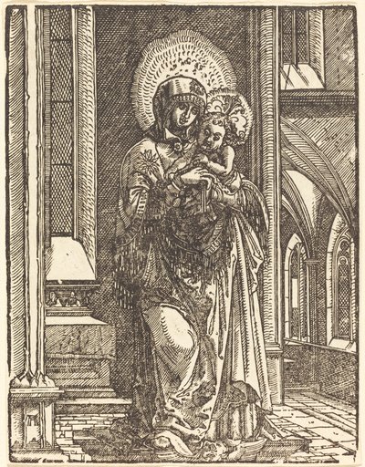 Jungfru och barn i en kyrka av Albrecht Altdorfer