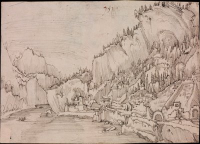 Utsikt över Sarmingstein vid Donau (Österrike) - Teckning av Albrecht Altdorfer (cirka 1480-1538) av Albrecht Altdorfer