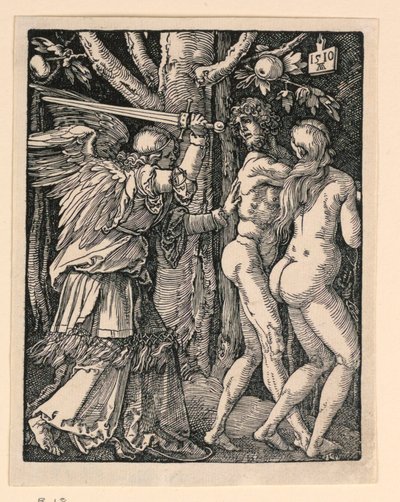 Adam och Eva utvisade från paradiset, från The Little Passion-serien av Albrecht Dürer
