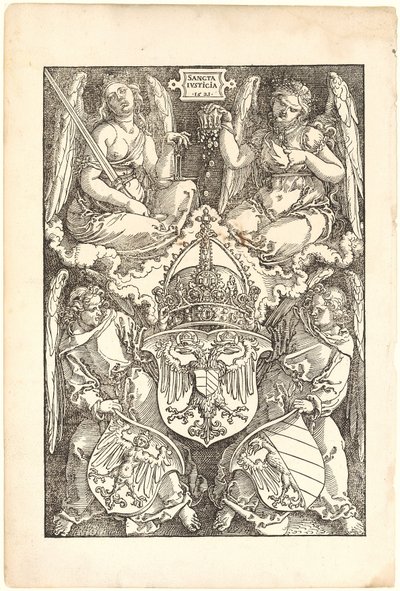 Allegori med riket och staden Nürnbergs vapensköldar av Albrecht Dürer