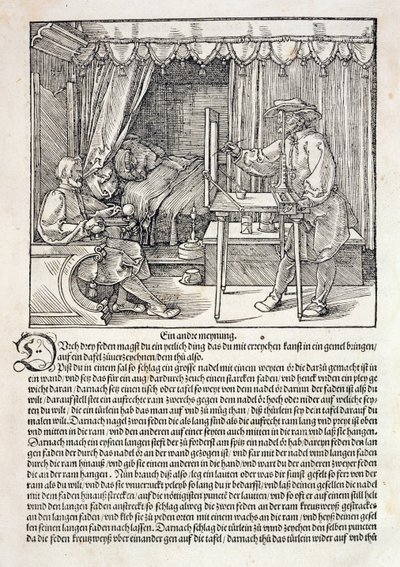 Konstnär som använder Durers ritmaskin för att måla en figur, från "Course in the Art of Drawing" av Albrecht Durer, publicerad Nürnberg 1525 (se även 310983) av Albrecht Dürer