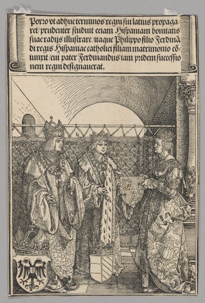 Trolovning av Philippe med Johanna, tavla 15 från Historiska scener ur kejsar Maximilian I:s liv från triumfbågen av Albrecht Dürer
