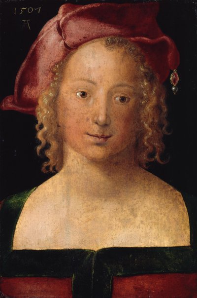Porträtt av en flicka med röd basker av Albrecht Dürer
