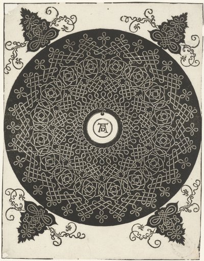 Broderiexempel med rund sköld av Albrecht Dürer