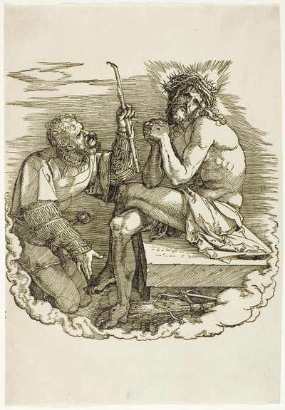Kristus, sorgens man, hånad av en soldat, frontispice från The Large Passion av Albrecht Dürer