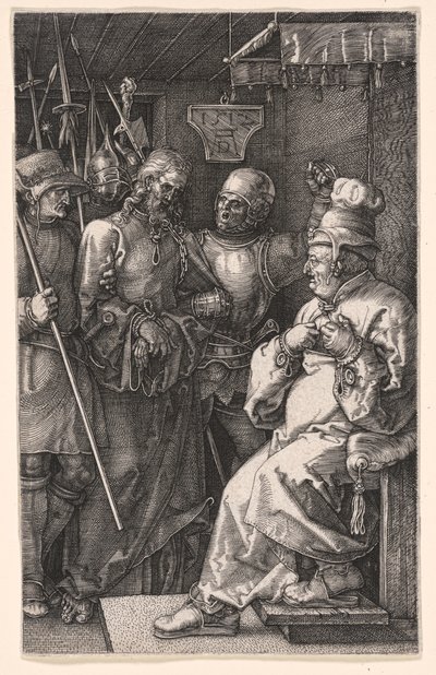 Kristus inför Kajafas, från The Engraved Passion av Albrecht Dürer