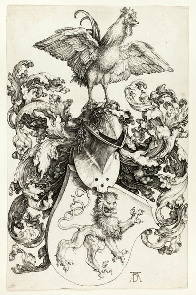 Vapensköld med lejon och tupp av Albrecht Dürer