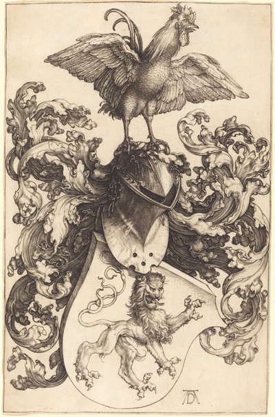 Vapensköld med ett lejon och en kuk av Albrecht Dürer
