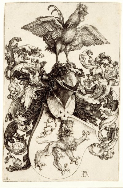 Vapensköld med ett lejon och en tupp av Albrecht Dürer