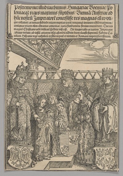 Kongress och dubbel trolovning i Wien, skylt 23 från historiska scener ur kejsar Maximilian I:s liv från triumfbågen av Albrecht Dürer