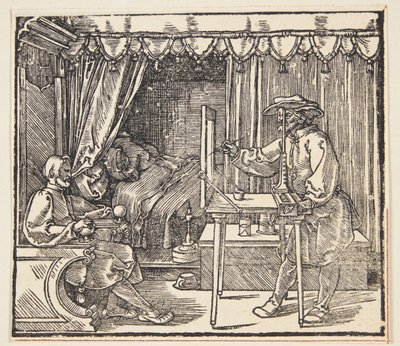 Ritare som ritar ett porträtt av Albrecht Dürer