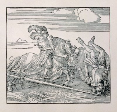 Kejsar Maximilian I av Tyskland (1459-1519) avsätter en motståndare i en tornerspel, från en opublicerad bok som glorifierar kejsarnas riddardåd, ca 1515 av Albrecht Dürer