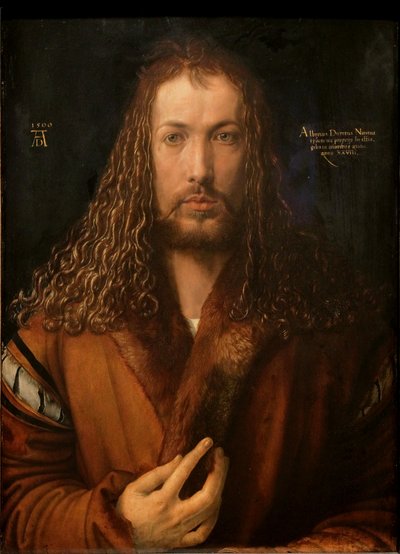 Tyska: Selbstbildnis im Pelzrock Självporträtt med pälskantad mantel av Albrecht Dürer