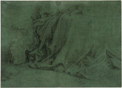 Dräktstudie av en kvinna sittande på en stenbänk av Albrecht Dürer