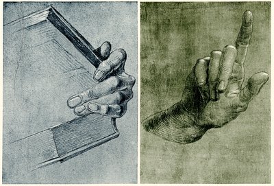 Hand med bok av Albrecht Dürer