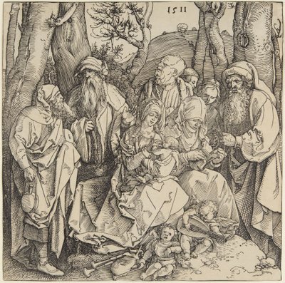 Heligt släktskap med två musikaliska änglar av Albrecht Dürer