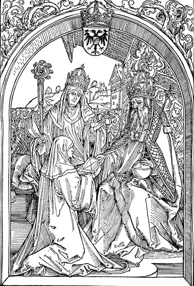 Hrotsvitha presenterar sin bok för kejsaren Otto I, 1501 1906 av Albrecht Dürer