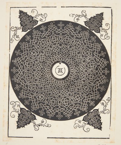 Interlaced sladdmönster med vit medaljong av Albrecht Dürer