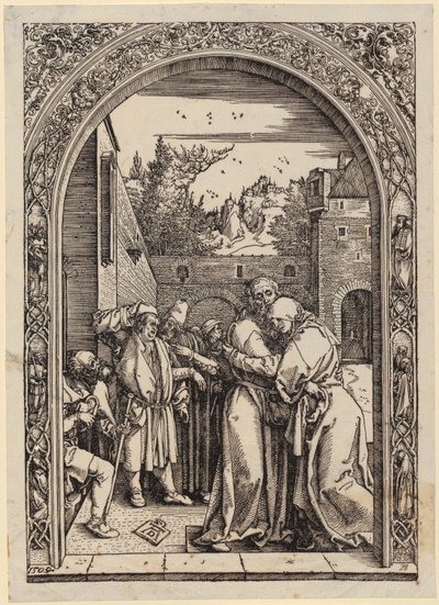 Joachim och Anna under den gyllene porten, blad 4 i serien ”Marias liv” av Albrecht Dürer