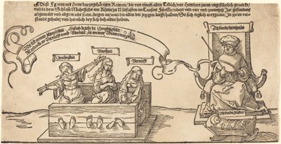 Rättvisa, sanning och förnuft i aktierna med den sittande domaren och sovande fromhet av Albrecht Dürer