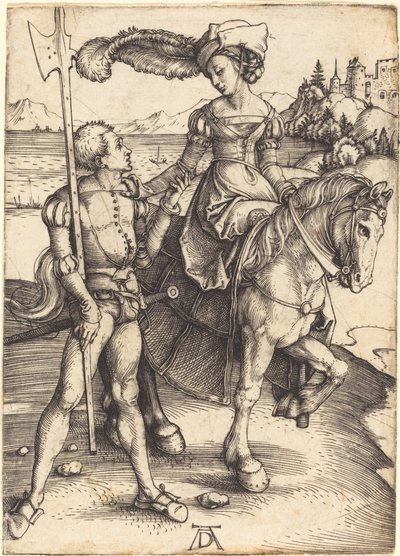 Lady till häst och Lansquenet av Albrecht Dürer