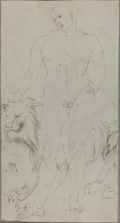 Naken man med ett lejon [verso] av Albrecht Dürer