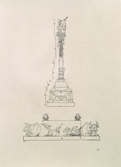 Monument till minne av segern över bönderna, från "Manual of Measurement", pub. 1525 av Albrecht Dürer