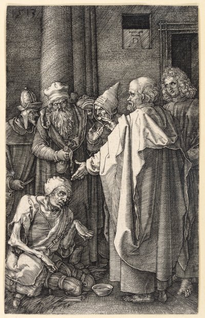 Petrus och Johannes botar en lam tiggare i templet (Kopparstickspassionen) av Albrecht Dürer