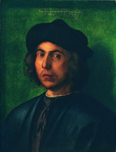Porträtt av en ung man
















 mot en grön bakgrund av Albrecht Dürer