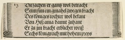 Tryckt text för "Filips den vackras trolovning med Jeanne av Kastilien" av Albrecht Dürer