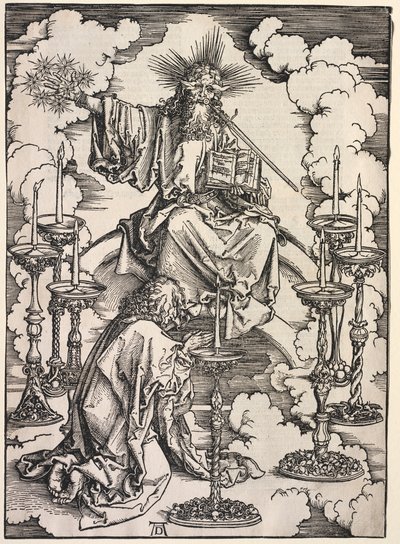 Johannes uppenbarelse: Johannes ser de sju ljusstakarna av Albrecht Dürer