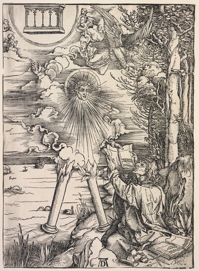 Johannes uppenbarelse: Johannes slukar böckerna, 1511. av Albrecht Dürer