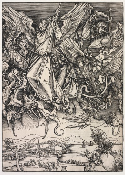 Uppenbarelse av St. John: St. Michael slåss mot draken, 1511. av Albrecht Dürer