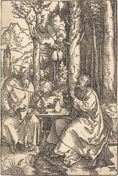 Saint Anthony och Saint Paul i vildmarken av Albrecht Dürer