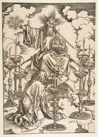 Saint John Beholding the Seven Golden Candlesticks, från The Apocalypse.n.d. av Albrecht Dürer