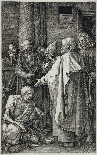 Sankt Petrus och Johannes botar en lam man vid templets port av Albrecht Dürer