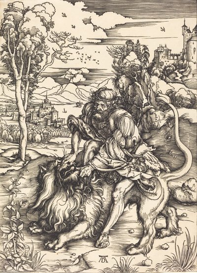 Simson slåss med lejonet, ca. 14971498. av Albrecht Dürer