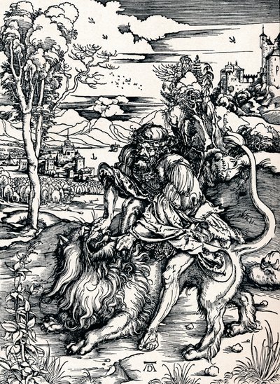 Samson river lejonet, 1497 1906 av Albrecht Dürer