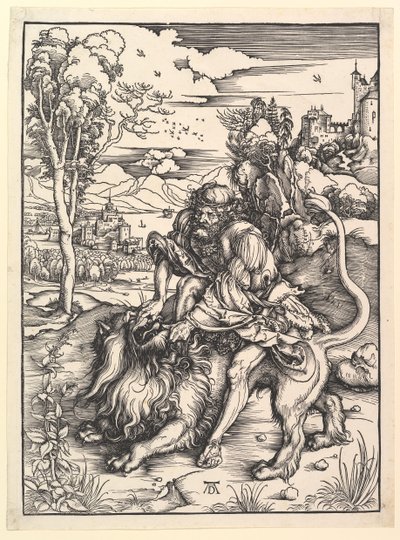 Simson Rending the Lion, ca. 1497-98. av Albrecht Dürer