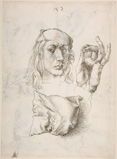Självporträtt, Studie av en hand och en kudde av Albrecht Dürer