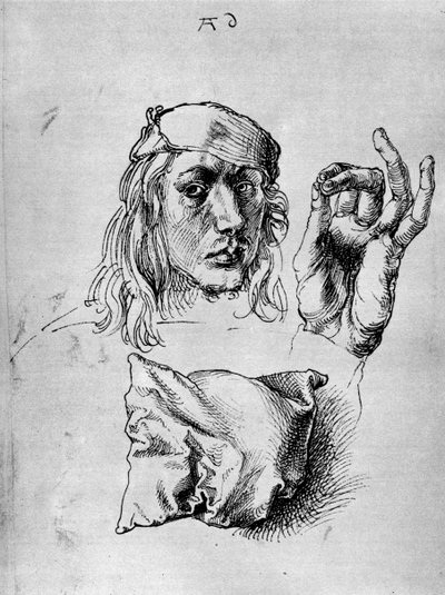 Självporträtt med en kudde, 1493, 1936 av Albrecht Dürer