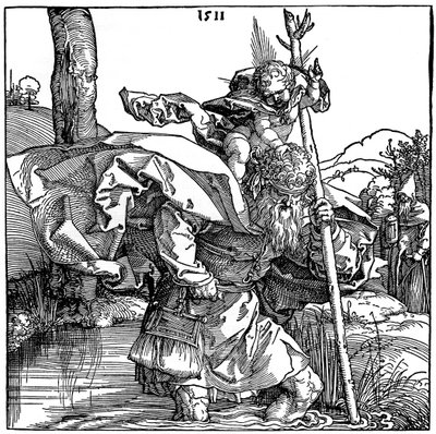 St Christopher bär Kristusbarnet, 1511, 1936 av Albrecht Dürer