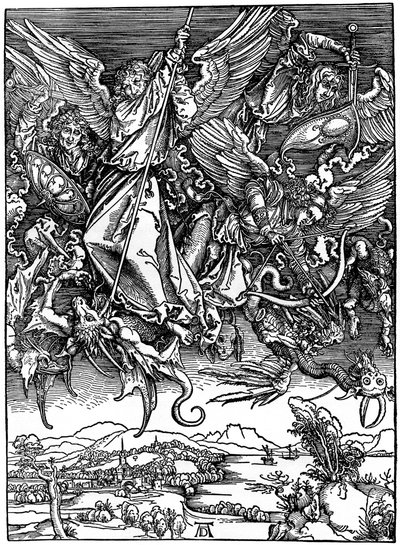 St Michael kämpar med draken, 1498, 1936 av Albrecht Dürer