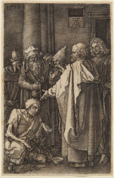 S:t Petrus och S:t Johannes botar den lame  (nr 16 ur ”Den graverade passion”) av Albrecht Dürer